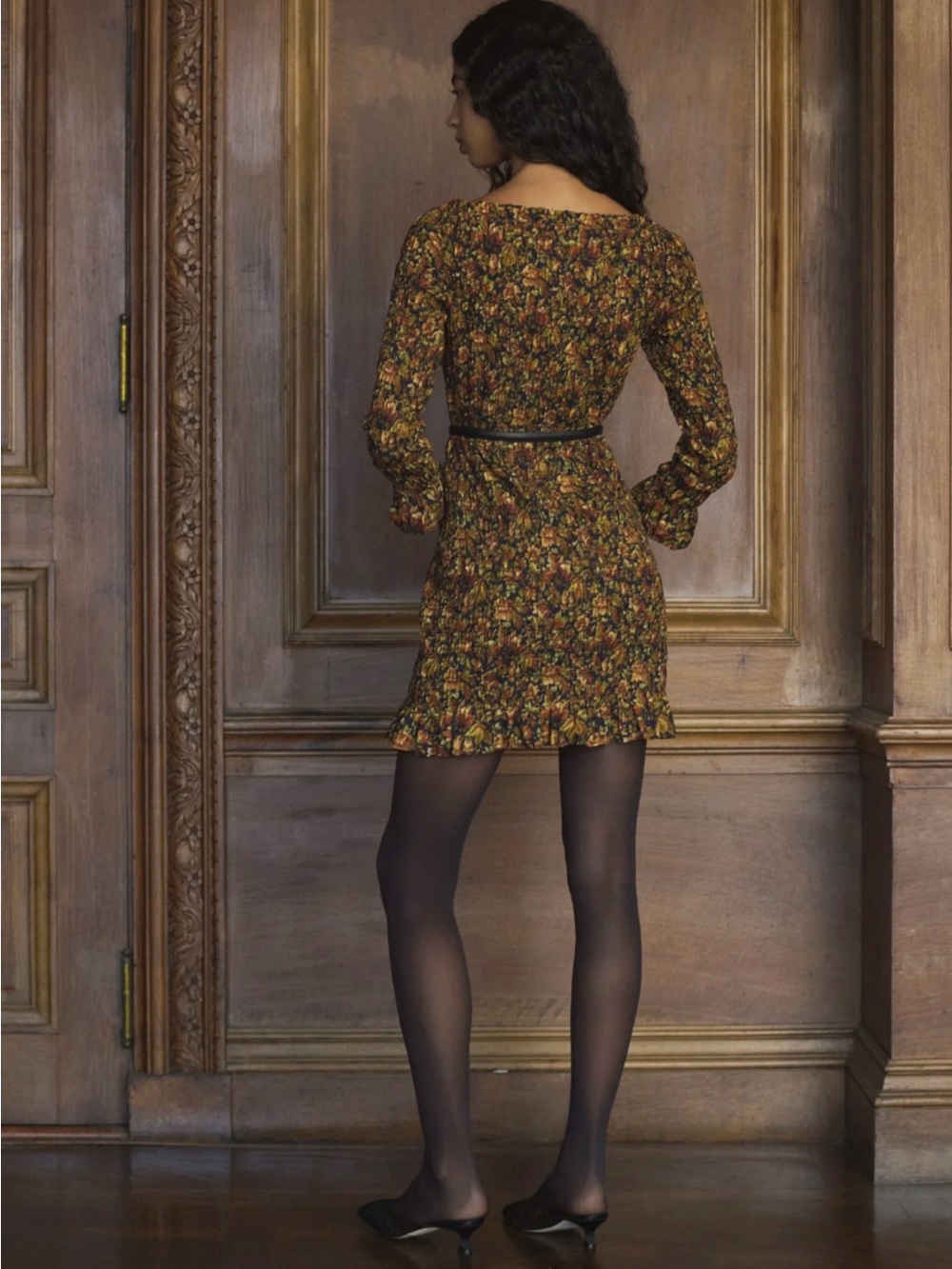 NWT DOEN Cecillia Mini Dress Noir Rêve Des Jardins Smocked Organic Cotton Med. - Picture 2 of 4